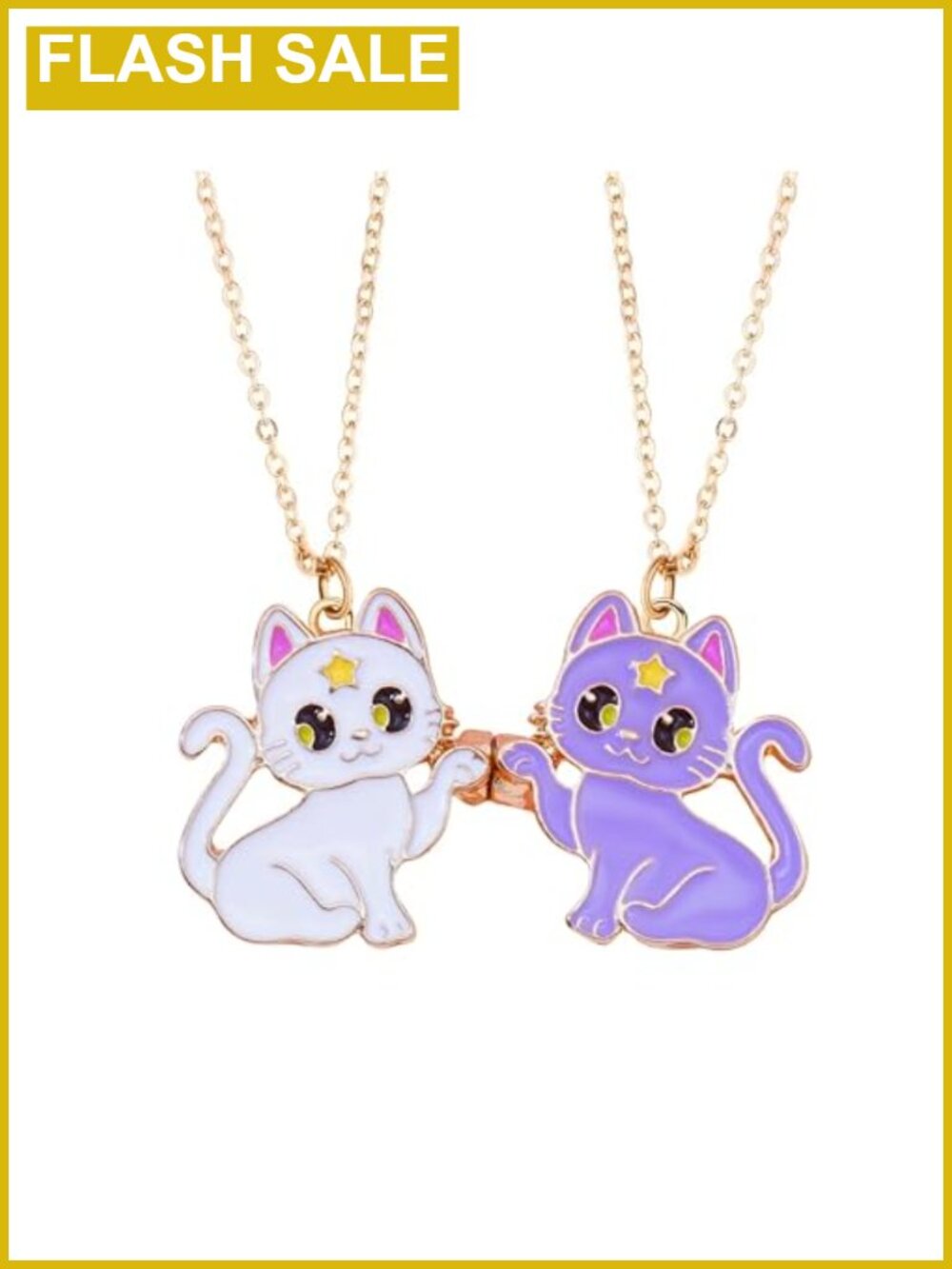 Gold Plated Magnetic BFF Necklace Set Cat Design Friendship Gift for 2 Girls